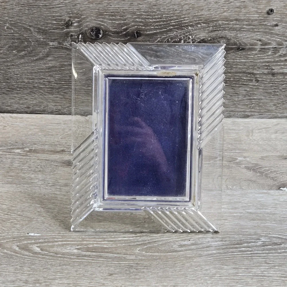Vintage Mikasa Crystal Picture Frame Crystal Clear Ribbed Art Deco Style 6.1x7.6